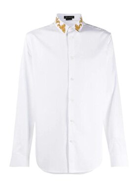 香港直发Versace范思哲男士白色刺绣领衬衫简约百搭A85135A232105