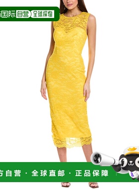 自营 Rene Ruiz 蕾丝中长连衣裙 - 黄色 美国奥莱直发