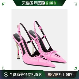 Versace 香港直邮潮奢 女士绑带皮质露跟浅口鞋