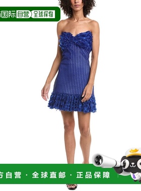 自营Tadashi Shoji Carmen Lace Fringe Mini Dress - blue 美国