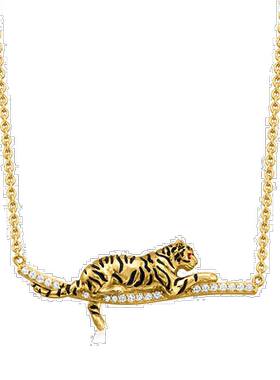 自营Ross-Simons 白色托帕石和黑色珐琅老虎条形项链，18 克拉金