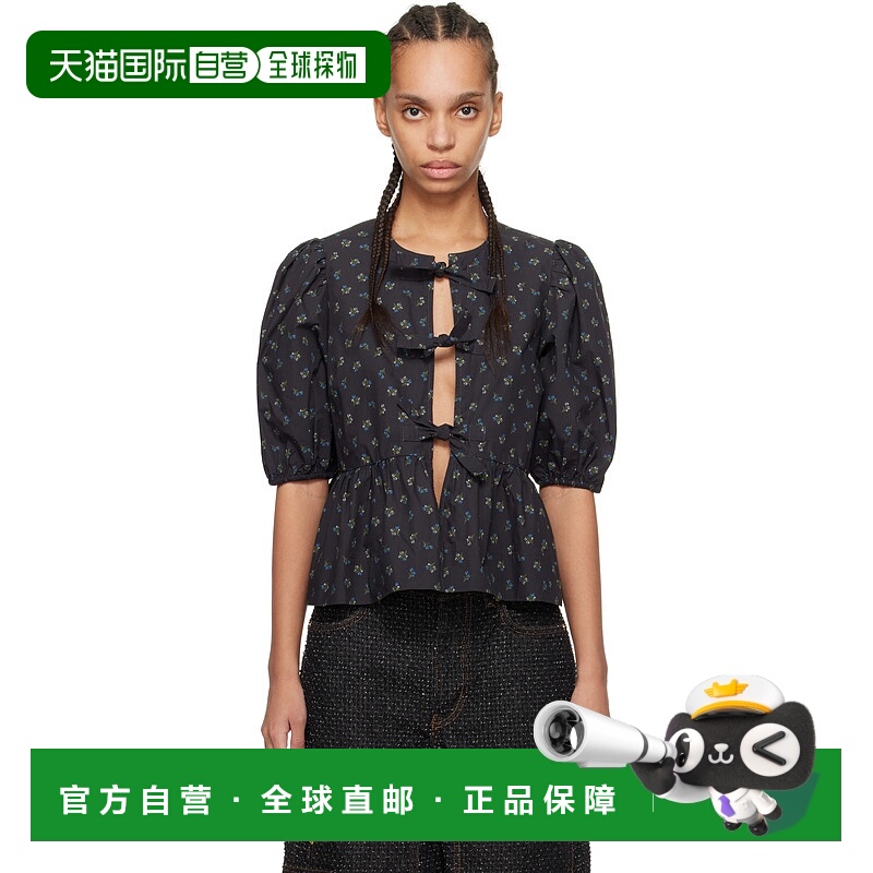 香港直邮潮奢 GANNI 甘尼 女士 黑色 Printed Cotton Peplum 上装