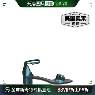 绿色 salvatore ferragamoComo 金属色皮革高跟凉鞋 美国奥莱