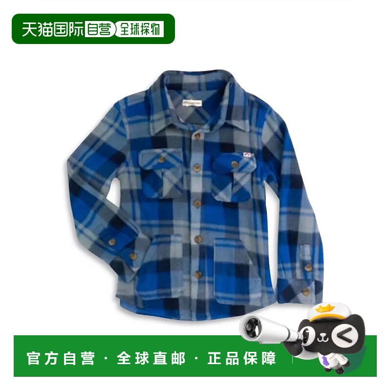 自营 appaman蓝色和灰褐色男孩格子雪地羊毛衬衫-蓝色和灰白色 美