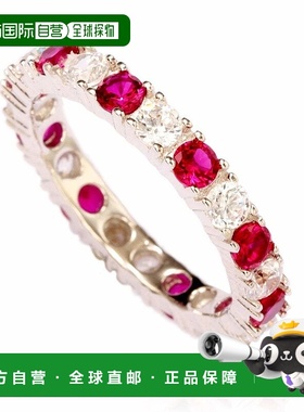 自营 Suzy Levian 纯银立方氧化锆红宝石红交替永恒戒指 - 白色