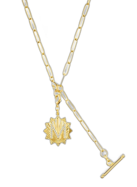 adornia14k 镀金可调节回形针套索，带水晶首字母徽章 - gold-m