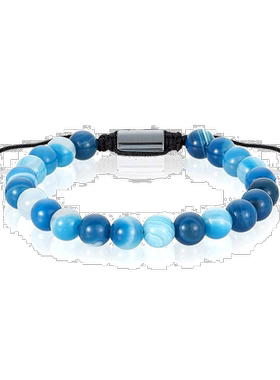 自营 Crucible 洛杉矶蓝色带状玛瑙天然石 8 毫米串珠可调节绳结