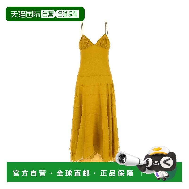 香港直邮Saint Laurent 圣罗兰 女士 黄色绉纱连衣裙 837256Y3F22