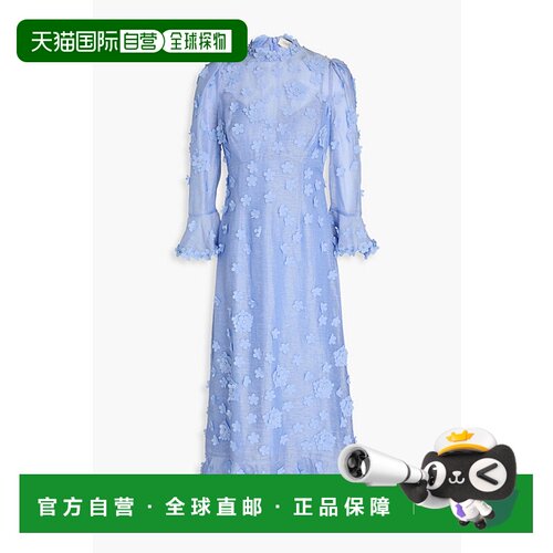 1h可退 香港直邮ZIMMERMANN 女士 花朵装饰亚麻真丝混纺中长连衣