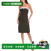 自营 美国奥莱直发 黑色 Rene Ruiz缎面褶皱领口鸡尾酒会连衣裙