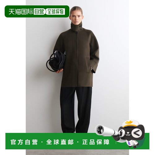 自营欧洲直邮COS 女士棕色双面羊毛短款高领大衣