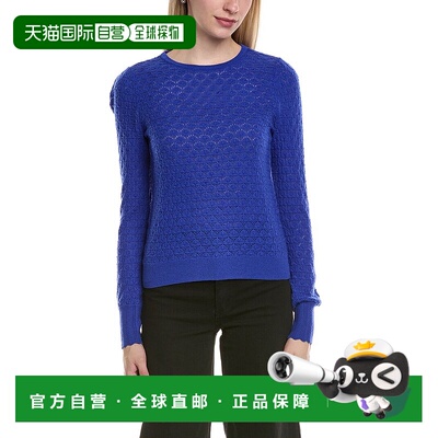 自营sofiacashmere Pointelle圆领羊毛和羊绒混纺毛衣-蓝色 美国