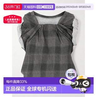 1h可退 香港直邮Our Legacy 女士 不对称格纹棉质T恤 W4256TOOakl