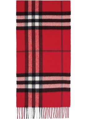 潮奢 Burberry 巴宝莉 女士 红色 Check Cashmere 围巾 8112640