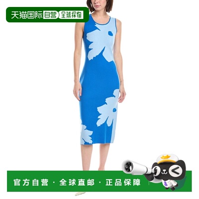 自营T Tahari Two-Tone Graphic Floral Sweaterdress - blue 美