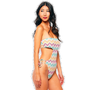 自营 jmp马尔代夫抹胸剪裁连体泳衣 - 万花筒 - 多色 美国奥莱直