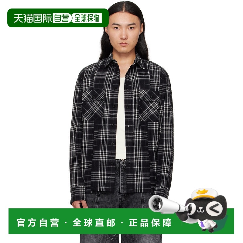 1h可退 香港直邮潮奢 Sacai 男士 黑色 Plaid Flannel 衬衫 25038