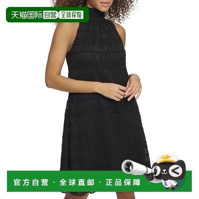 自营 Kensie烟熏梭织迷你连衣裙-黑色 美国奥莱直发