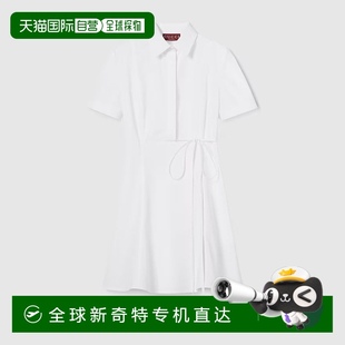 欧洲直邮Gucci 连衣裙 古驰 女士白色棉Gucci印花压纹标识短袖
