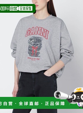 1h可退 香港直邮GANNI 甘尼 女士 KITTY 灰色带Logo印花运动衫 A1
