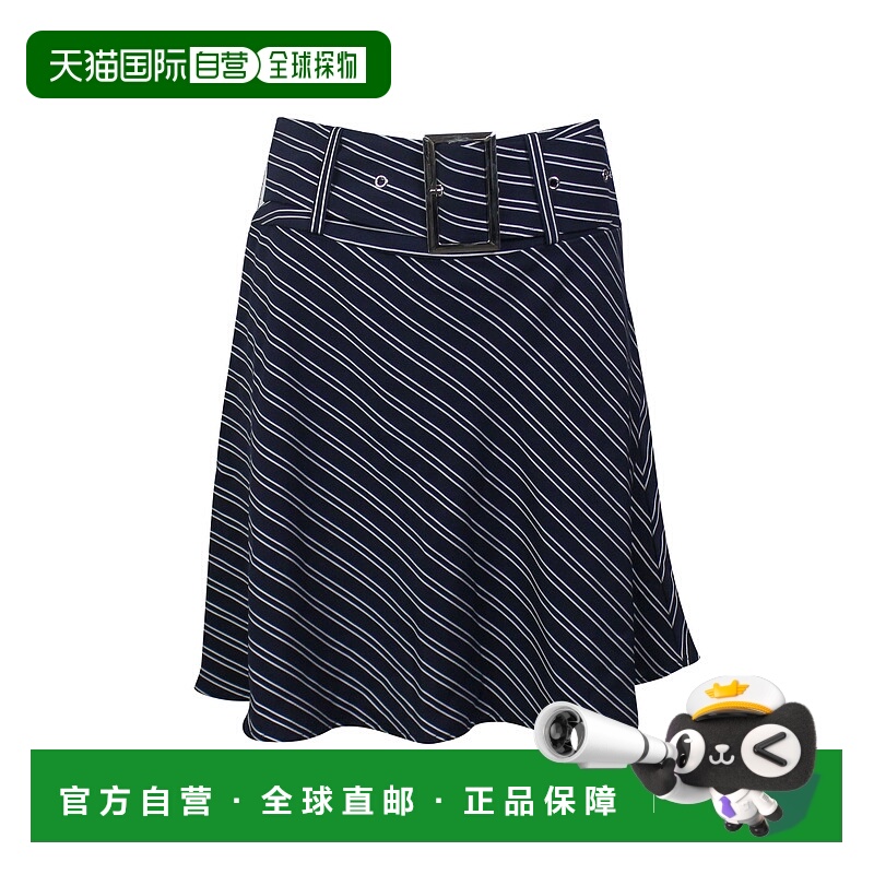 自营 opening ceremony海军蓝配腰带条纹喇叭迷你裙 - 图案 美国