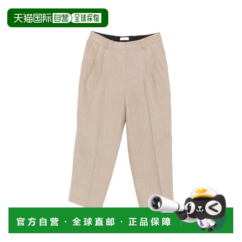 1h可退 香港直邮toteme 女士 浅褐色高腰亚麻短裤 263WRB0496FB06