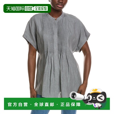 自营Lafayette 148 New York Pintuck亚麻围兜衬衫-蓝色 美国奥莱