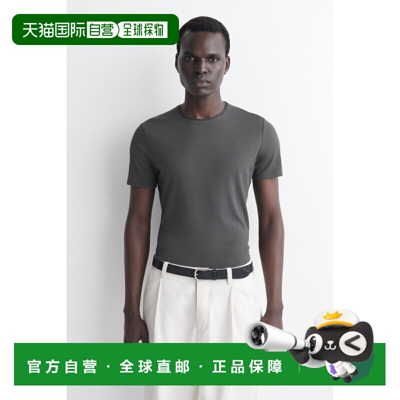 自营欧洲直邮COS 男士深灰色轻质棉质绉纱修身短袖T恤上衣男装图片
