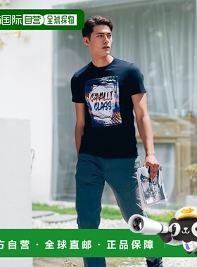 自营 Cavalli Class棉质男式T恤-蓝色 美国奥莱直发