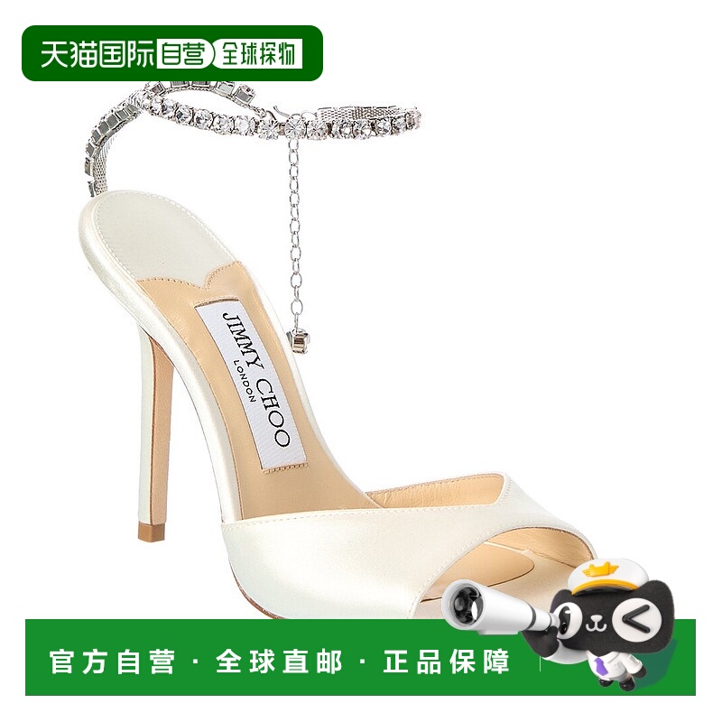 自营Jimmy Choo Saeda 100缎面凉鞋-白色 美国奥莱直发高跟鞋单鞋