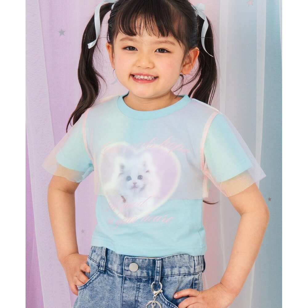 1h可退 日本直邮ANAP kids 儿童 女童 猫图案层叠雪纺T恤 4233583