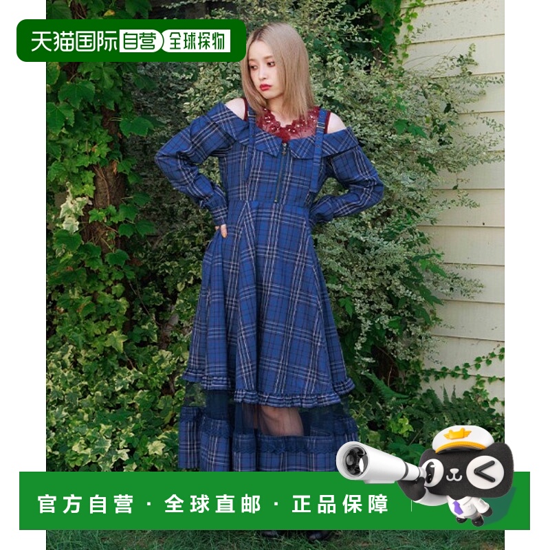 1h可退 日本直邮axes femme 女装 格纹肩开衩连衣裙 蕾丝拼接设计
