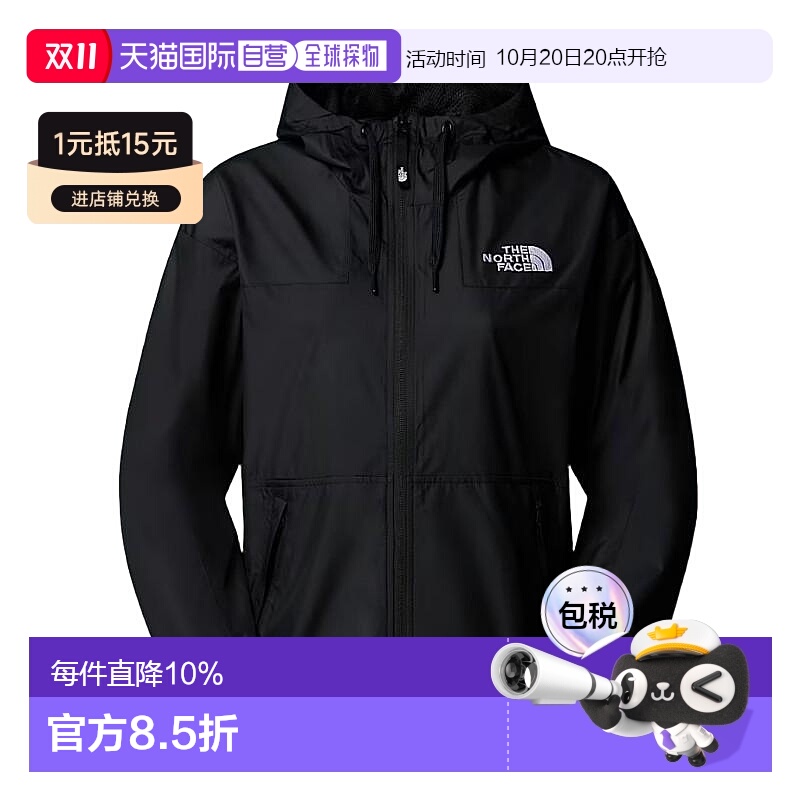 香港直邮北面THE NORTH FACE 字母女款连帽拉链夹克外套 黑色
