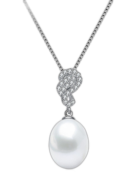 自营 geneviveC.Z.纯银镀铑漩涡设计粉红色珍珠吊坠 - 白色 美国