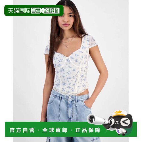自营hippie rose嬉皮玫瑰紧身胸衣上衣女式白色花朵甜心领钢圈PAL