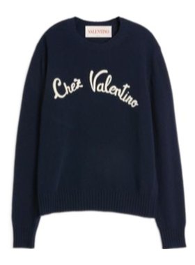 VALENTINO 男士针织毛衣 VKC33LAR8D51 SS2025 黑色 圆领羊毛毛衣