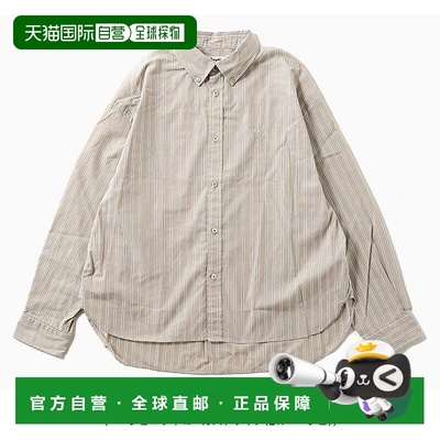 1h可退 日本直邮GYMPHLEX 女装 宽松版型短款长袖条纹棉质衬衫 半