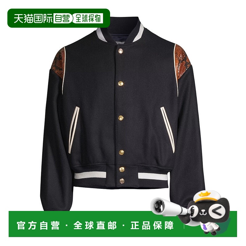 自营 Bally 6305032 Men's Navy Wool-Blend Snakeskin-Embossed