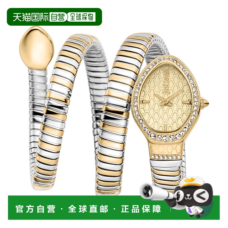 自营JUST CAVALLI Womens's Snake Watch, Gold Color Case, Cham
