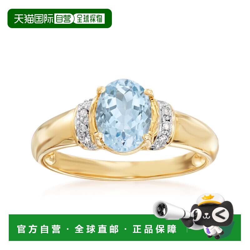 自营ross-simons14 克拉黄金罗斯-西蒙斯海蓝宝石戒指与钻石口音