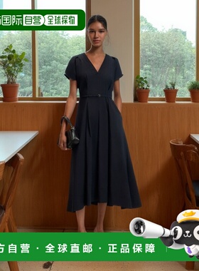 自营 boss深蓝色带扣连衣裙 美国奥莱直发