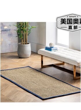 自营 nuLOOM Elijah Seagrass 带边境地区地毯 - 海军蓝 美国奥莱