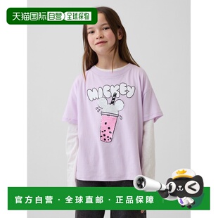 1h可退 日本直邮GAP儿童×迪士尼 oversize变色亮片卡通T恤 87083