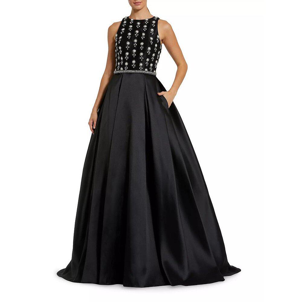 Mac Duggal|花卉串珠缎面舞会礼服