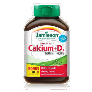 Jamieson健美生高浓钙650mg+维生素D3400IU100+20粒加量钙片