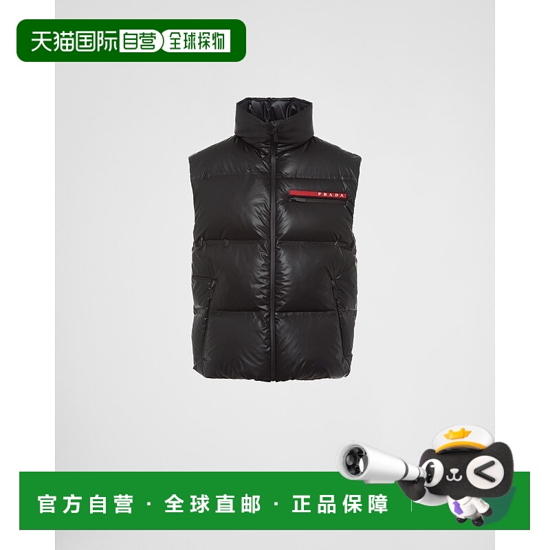 自营欧洲直邮Prada普拉达 Re-Nylon男士黑色聚酰胺红标标识连帽羽