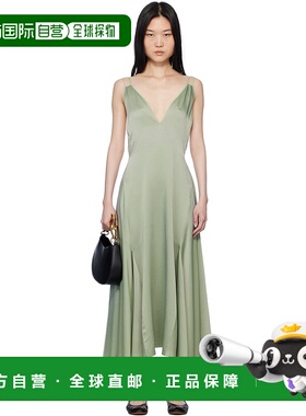 1h可退 香港直邮潮奢 Lanvin 朗雯 女士 绿色 Silk Bowling 连衣