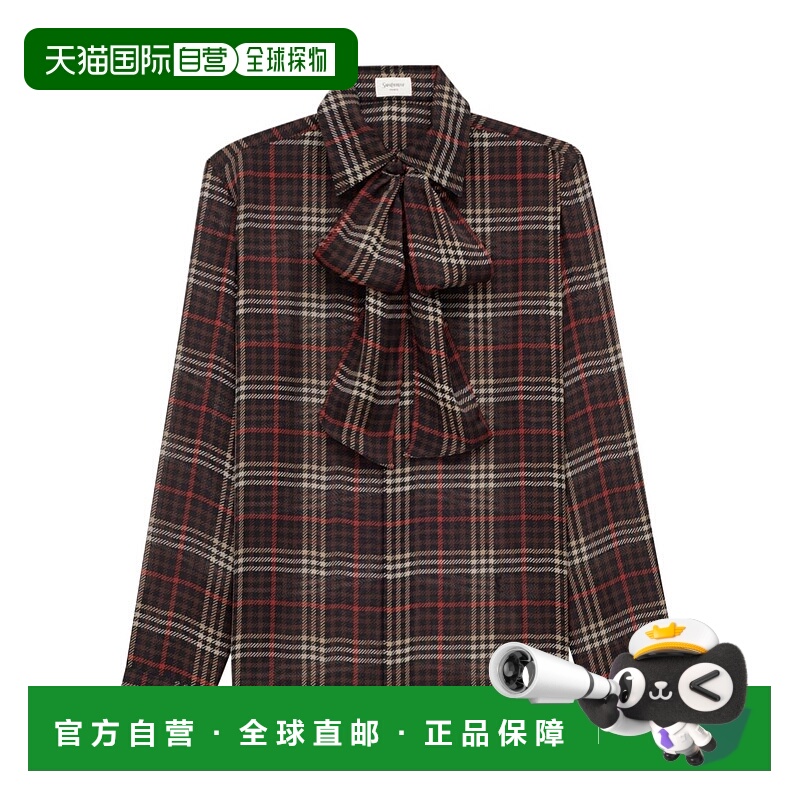 香港直邮Saint Laurent CASSANDRE 格纹真丝绉布衬衫 838125Y3H84