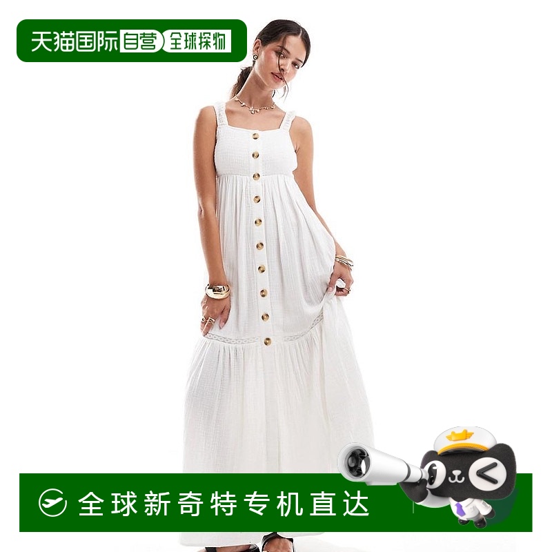 香港直邮潮奢 ASOS 女士 cloth through 设计双抽褶系扣后绑带奶(
