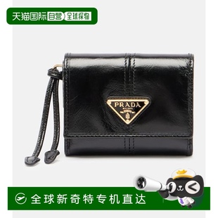 香港直邮潮奢 普拉达 1h可退 Prada black黑色 女士 徽标皮革钱包